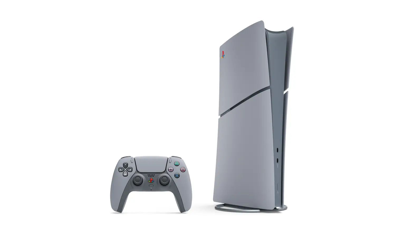 PlayStation 5 30週年限量版，機身正面，左下方遊戲控制器