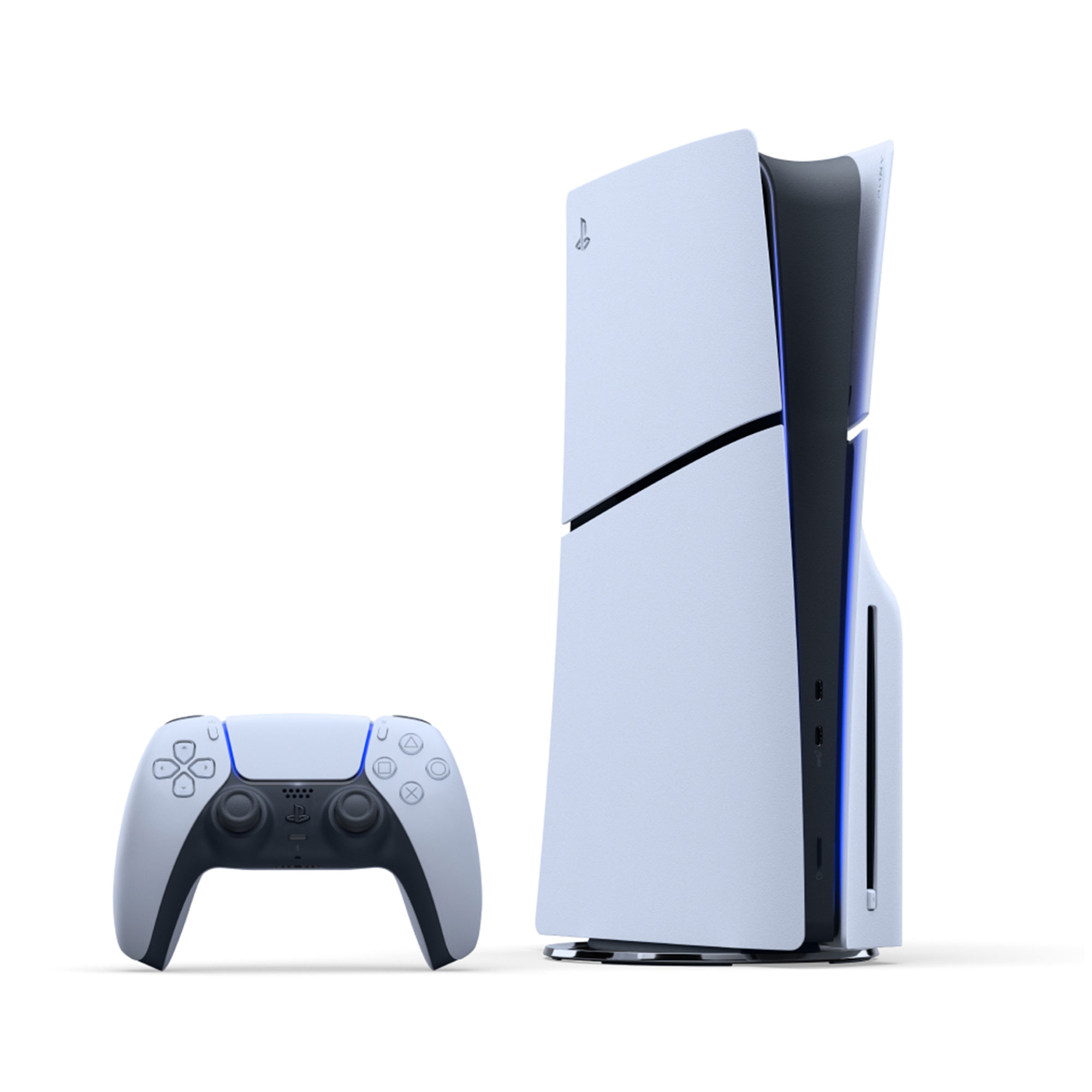 PS5光碟版主機 (Slim)圖示，左邊無線控制手把