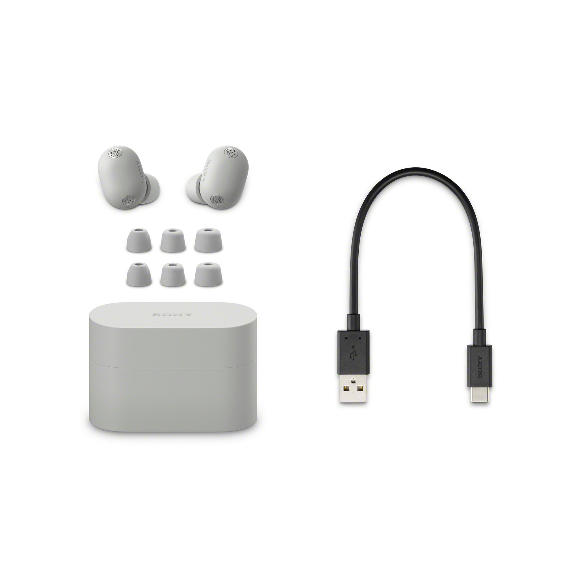 鉑金銀 WF-1000XM6 ，附件充電線、耳塞、充電保護殼