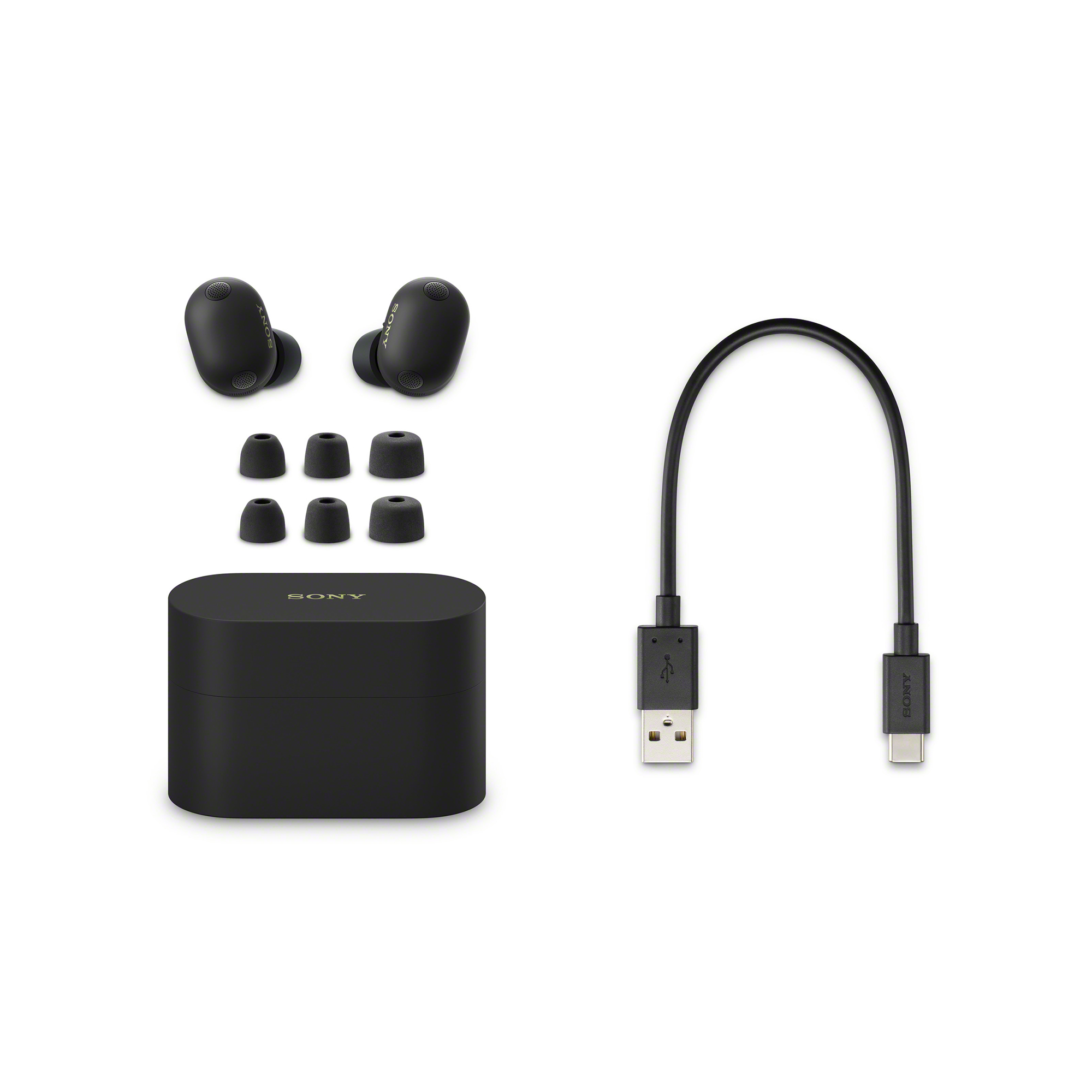 黑色 WF-1000XM6 ，附件充電線、耳塞、充電保護殼