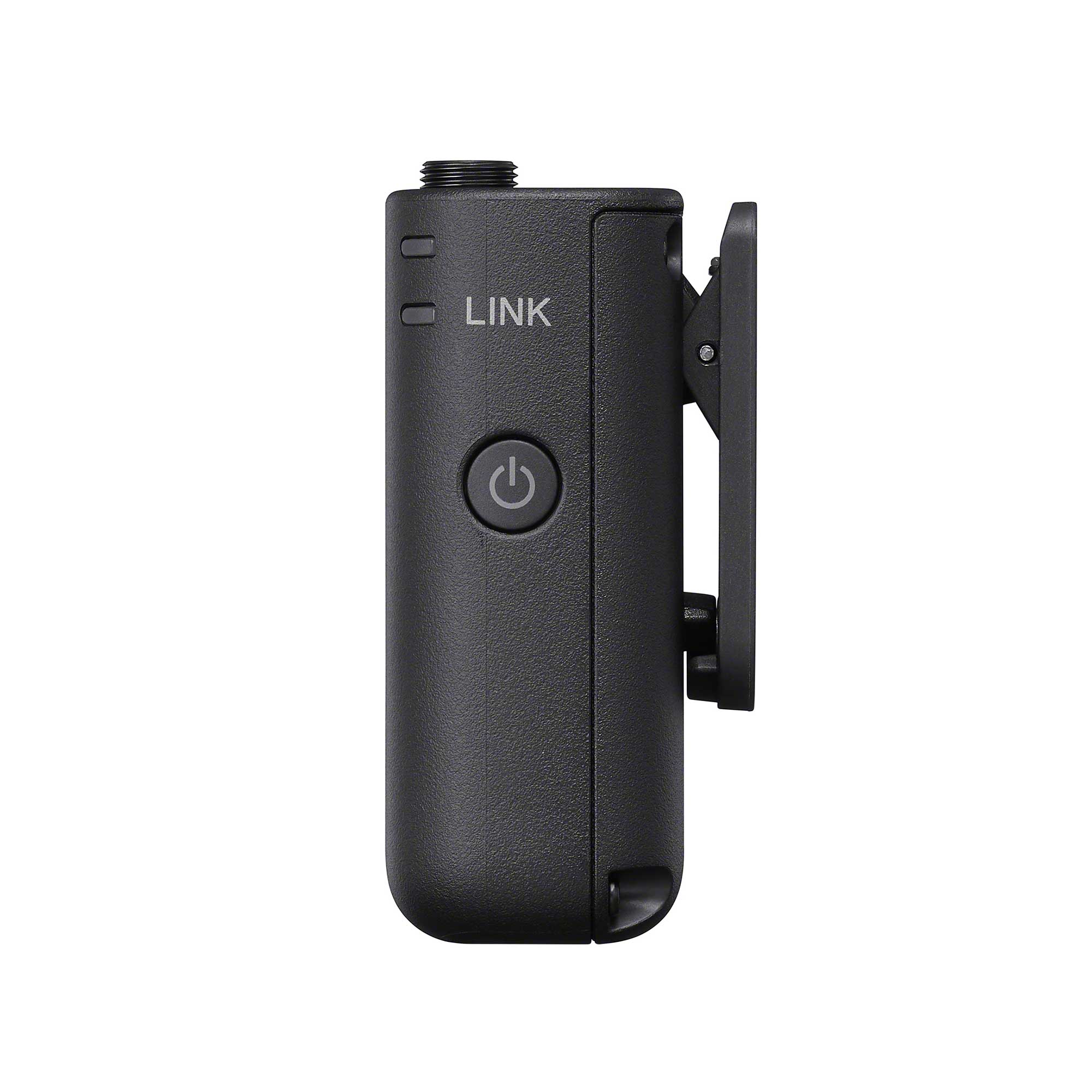 ECM-W5T 麥克風發射器左側，有電源按鈕