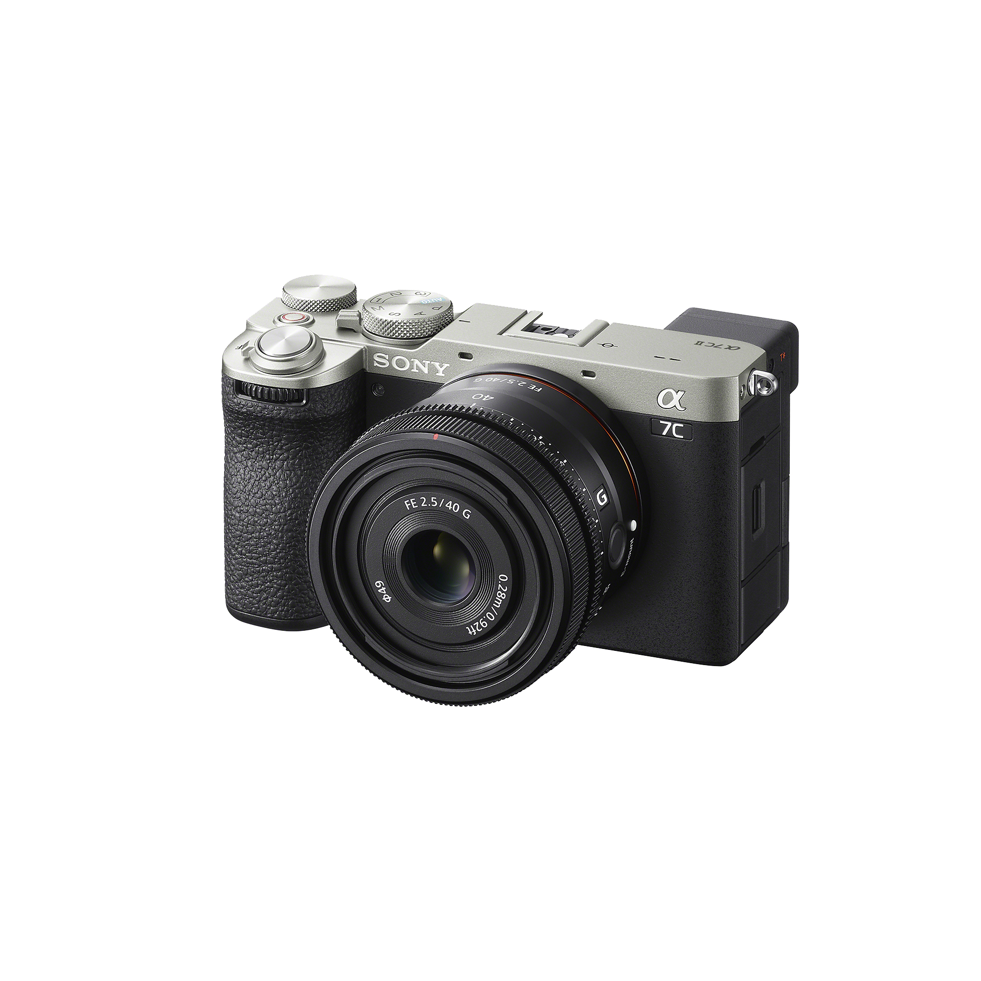 α7C II 隨行輕巧組，SEL40F25G鏡頭裝在相機上圖式