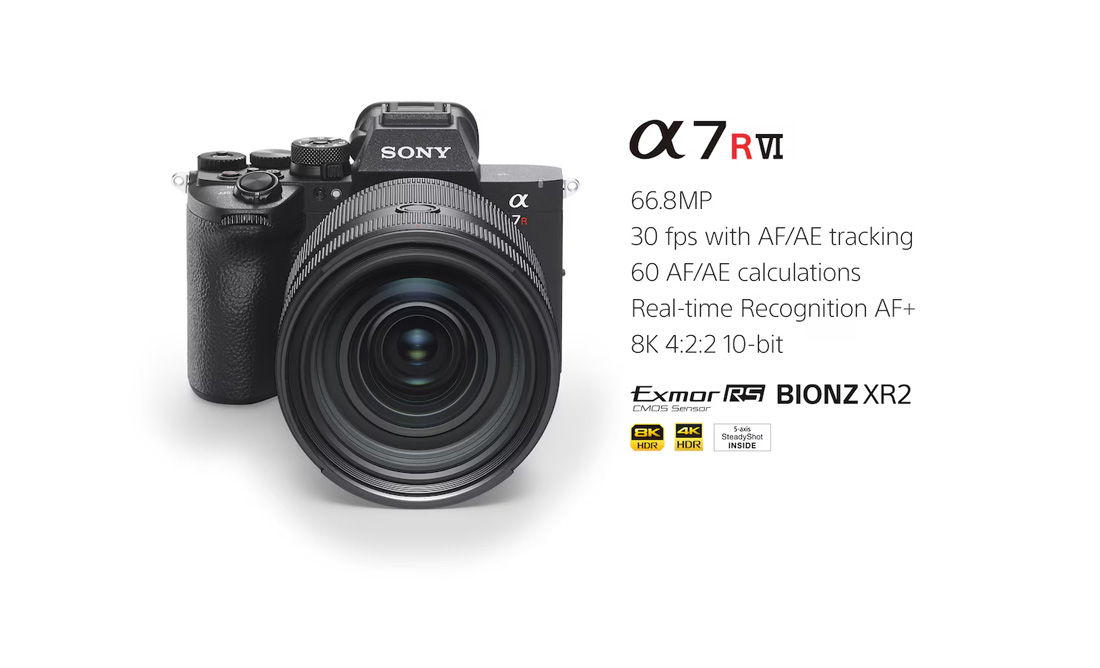 α7R VI 正面產品影像，有加裝 FE 28-70mm F2 GM。