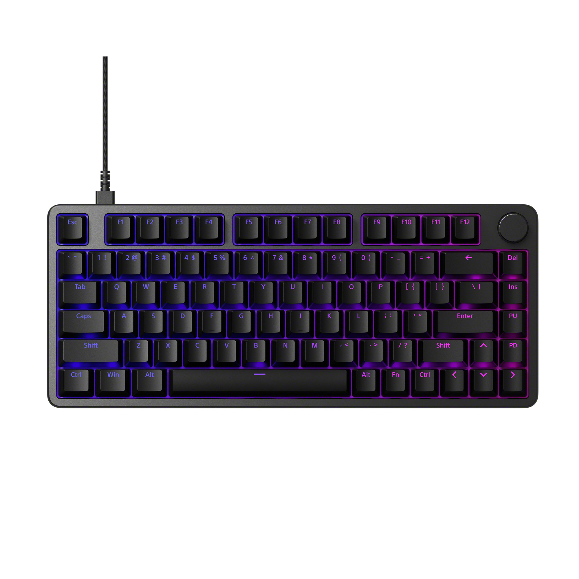 具備 RGB 背光功能的 INZONE KBD-H75 電競鍵盤俯視圖