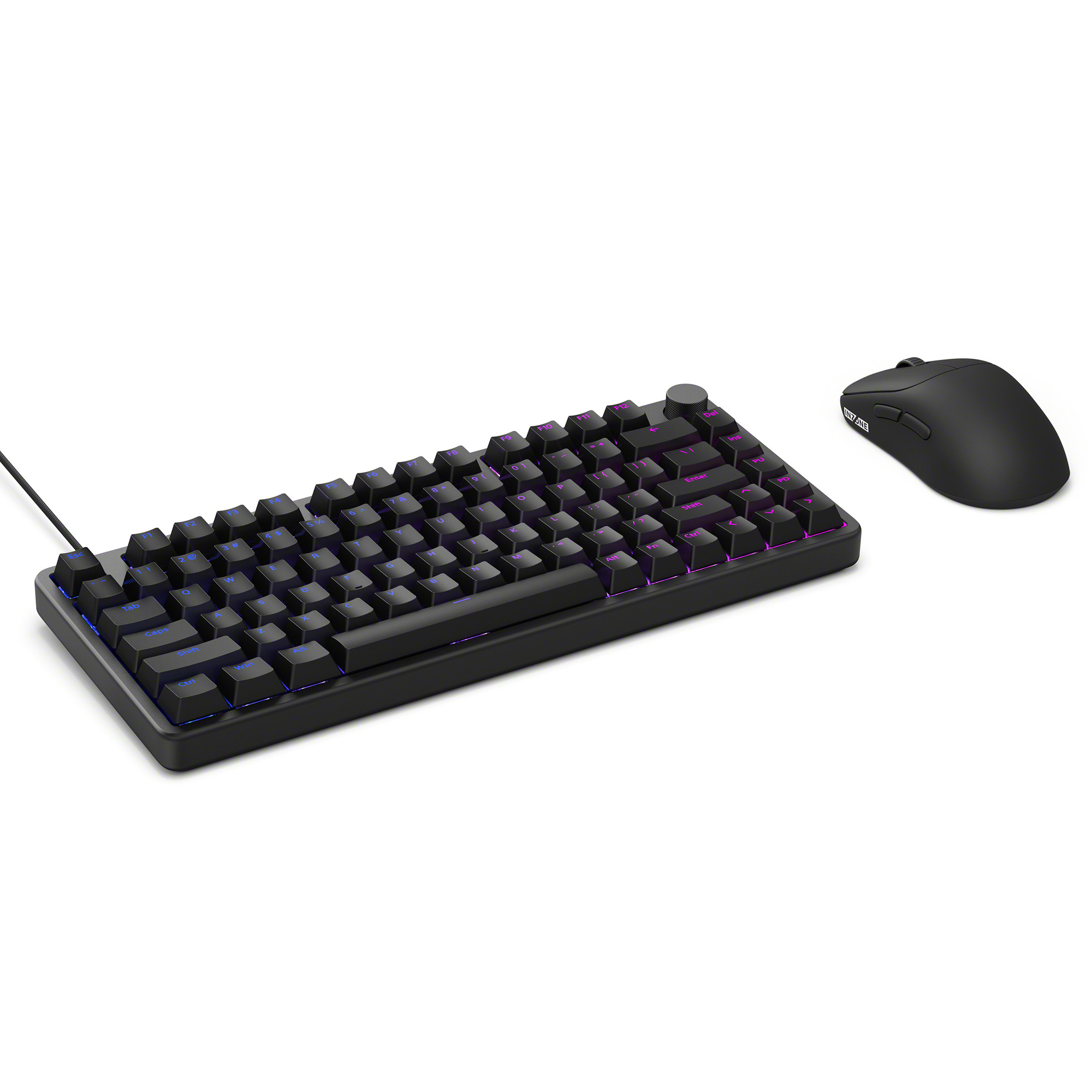 INZONE KBD-H75 斜視圖，旁邊是 INZONE 電競滑鼠