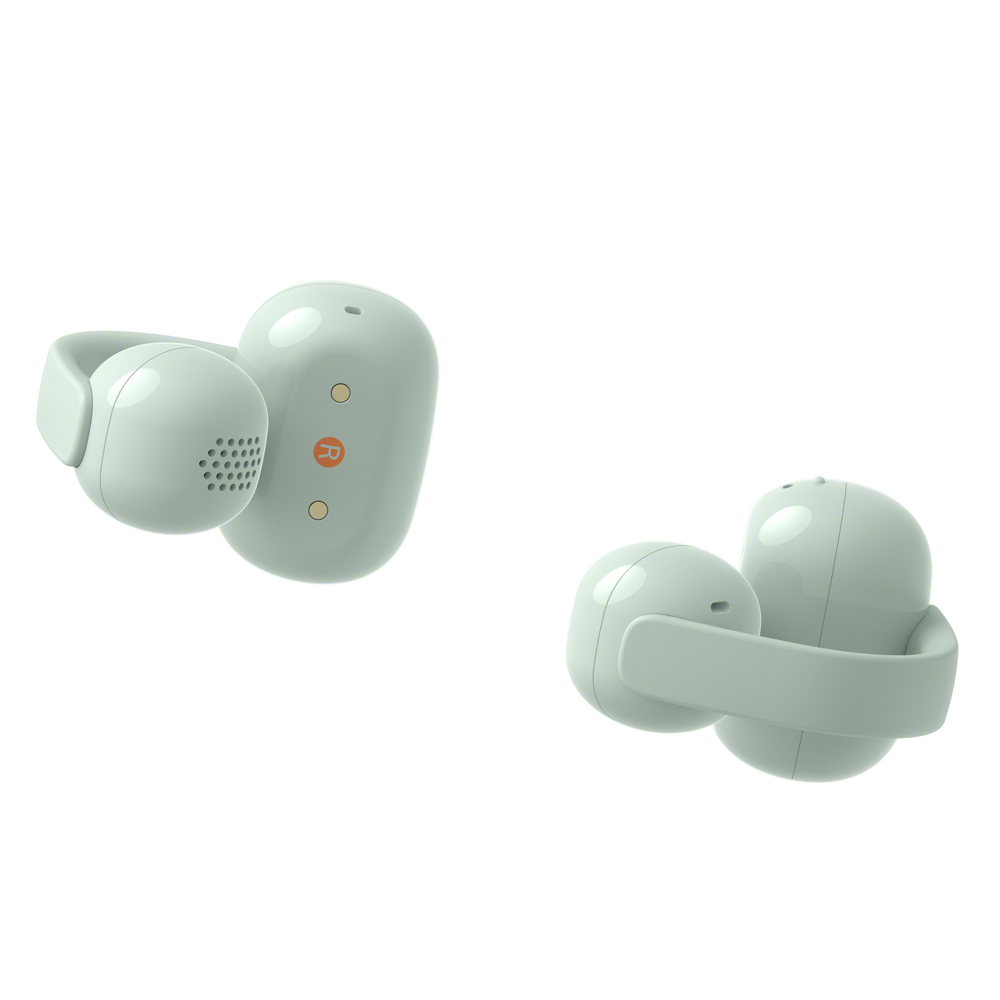 一副綠色 LinkBuds Clip 無線耳機，正面圖