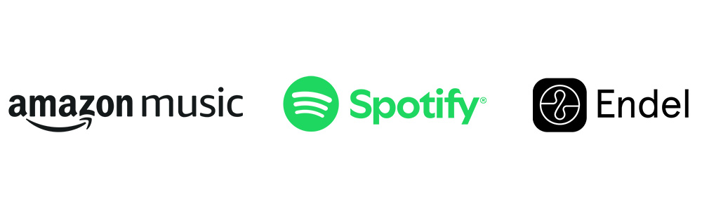 Amazon Music 標誌、Spotify Tap 標誌、Endel 標誌