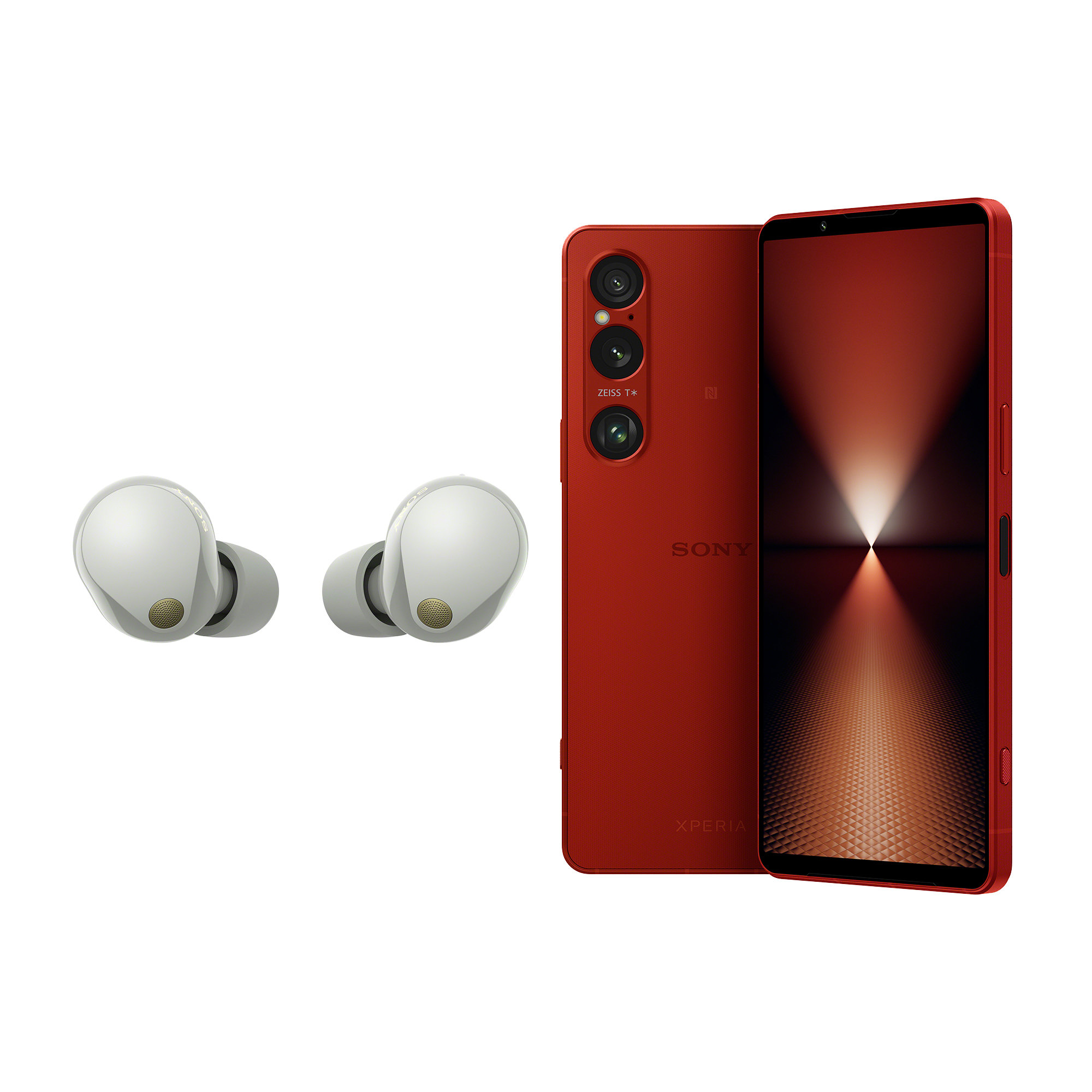 Xperia1VI緋紅手機與WF-1000XM5銀色真無線耳機