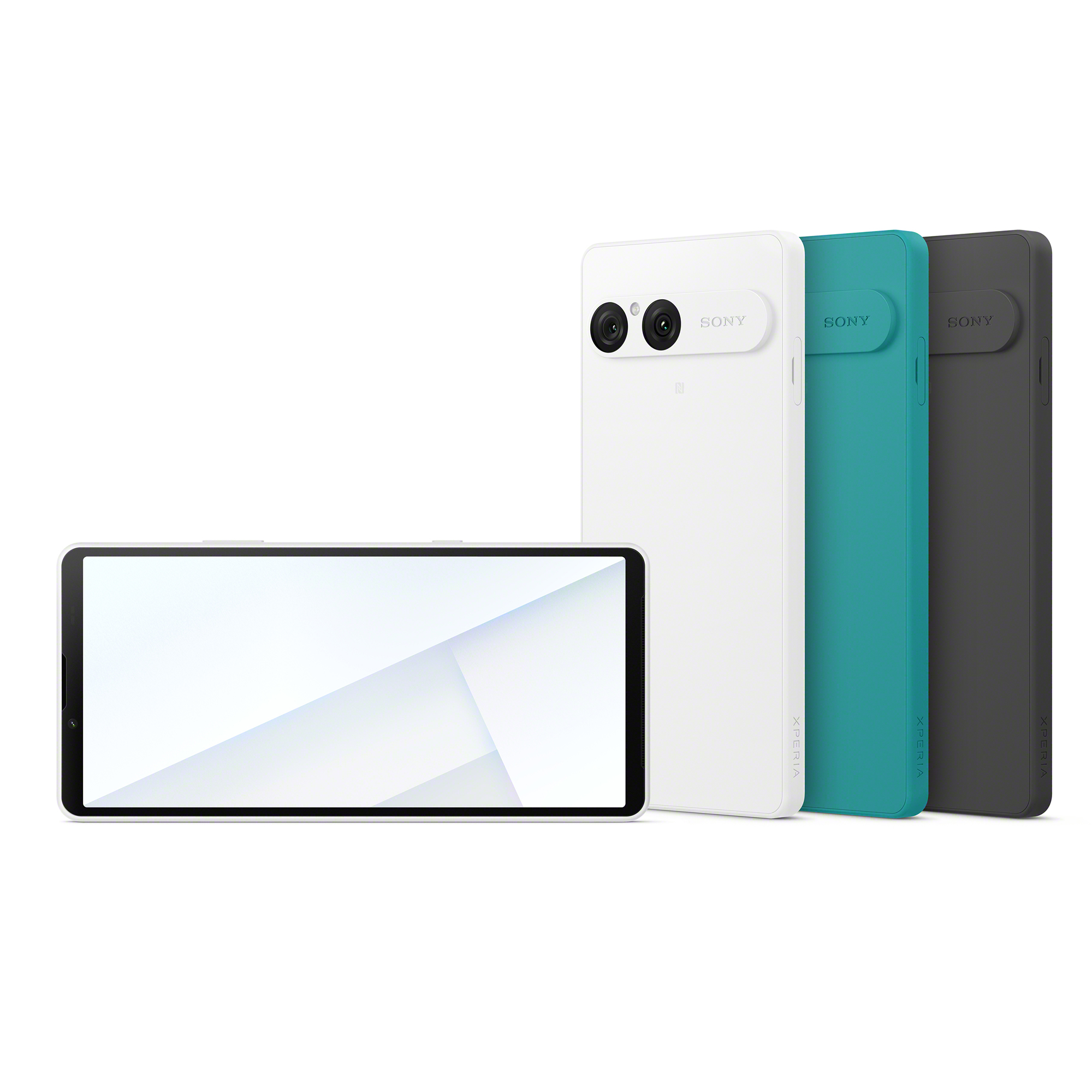 三部 Xperia 10 VII 手機，雪花白，土耳其藍、石墨黑