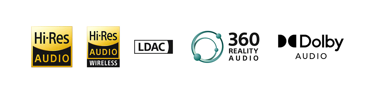 Hi-Res AUDIO、LDAC、360 REALITY AUDIO、Dolby AUDIO LOGO