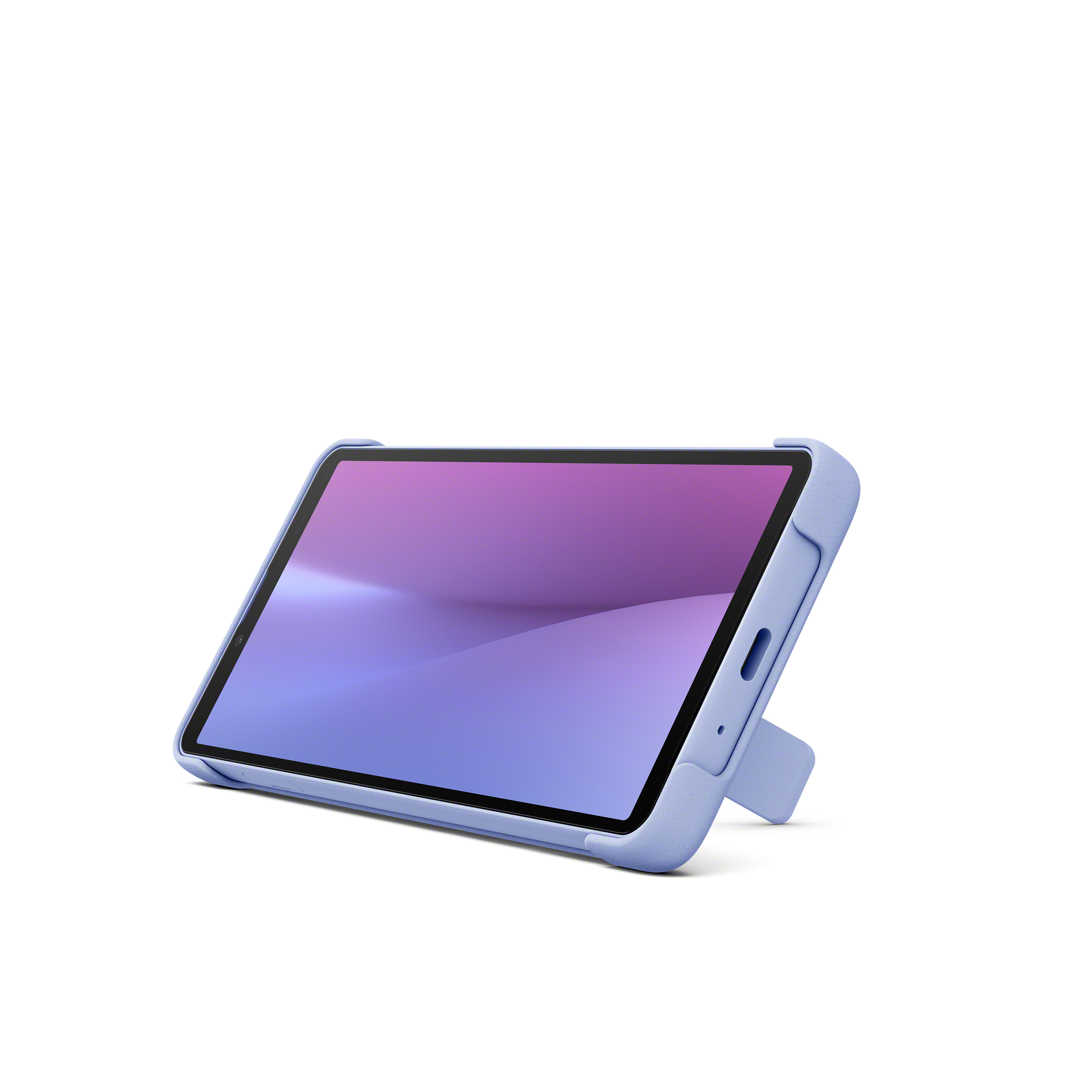 薰衣草紫 Xperia 10 V 專用可立式時尚保護殼的正面視角，圖中已裝上手機，支架為合起狀態