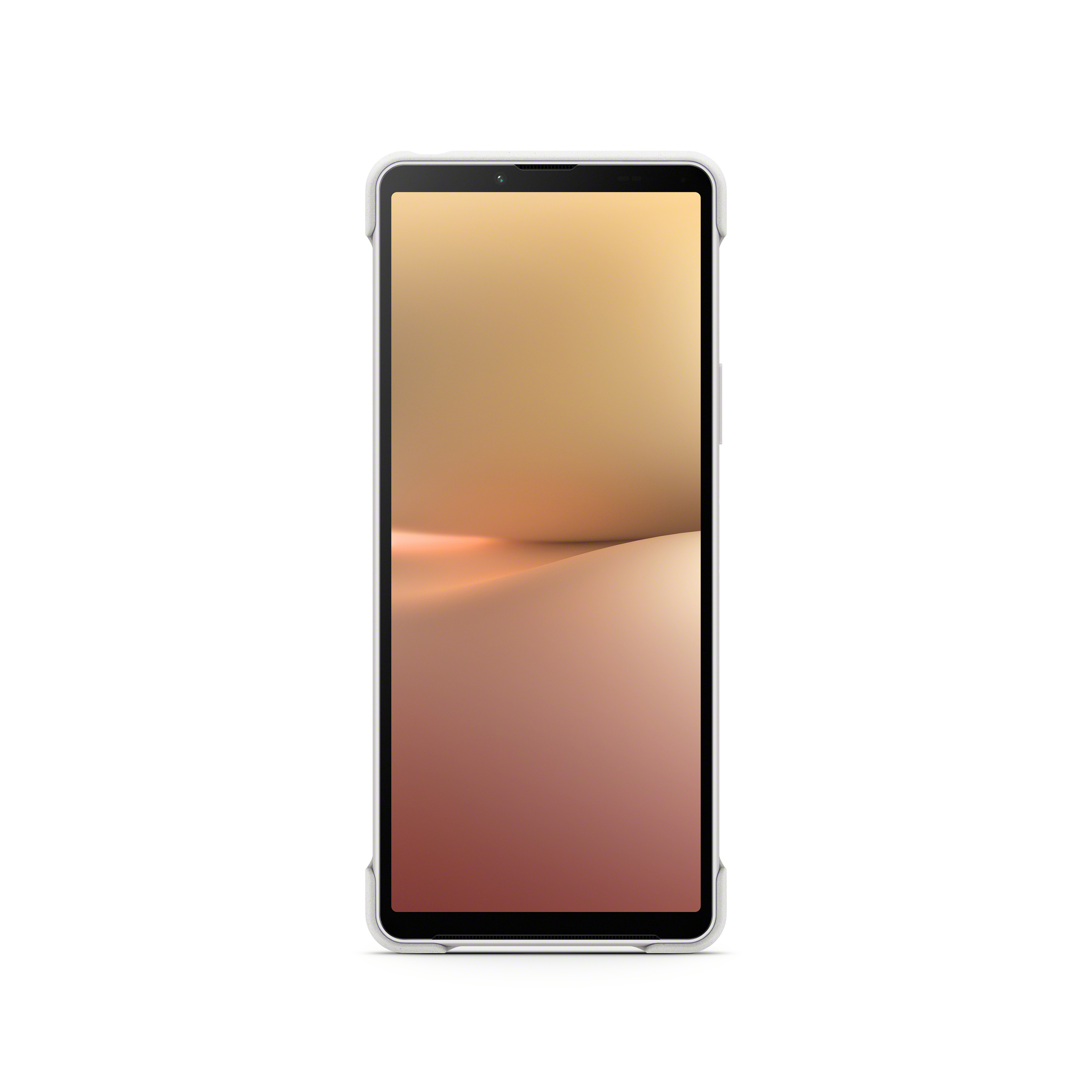 桔梗白 Xperia 10 V 專用可立式時尚保護殼的正面視角，圖中已裝上手機