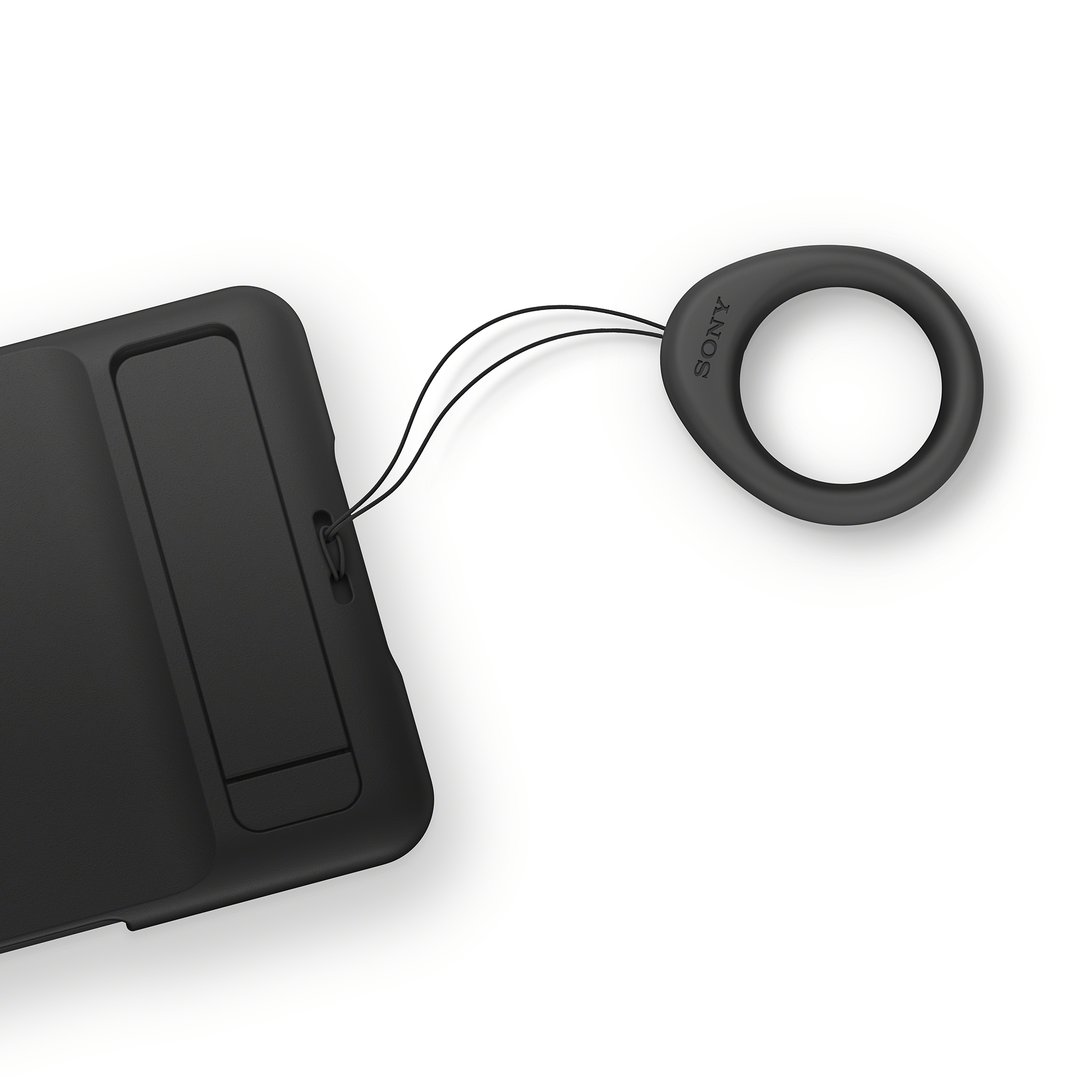 黑色 Xperia 10 VI 時尚保護殼的後視圖，顯示有環帶。