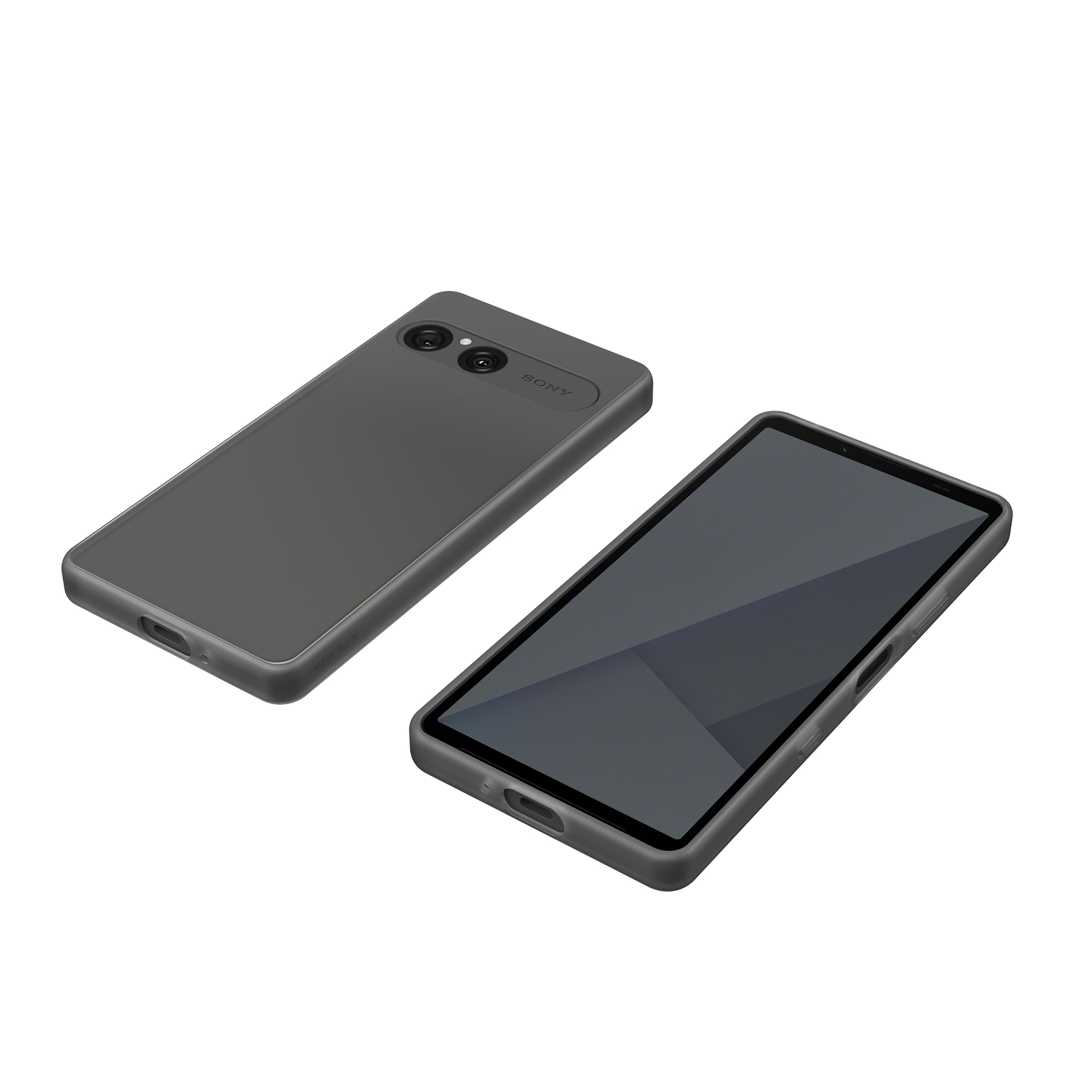 石墨黑  Xperia 10 VII 時尚保護殼正面和背面的俯視圖。