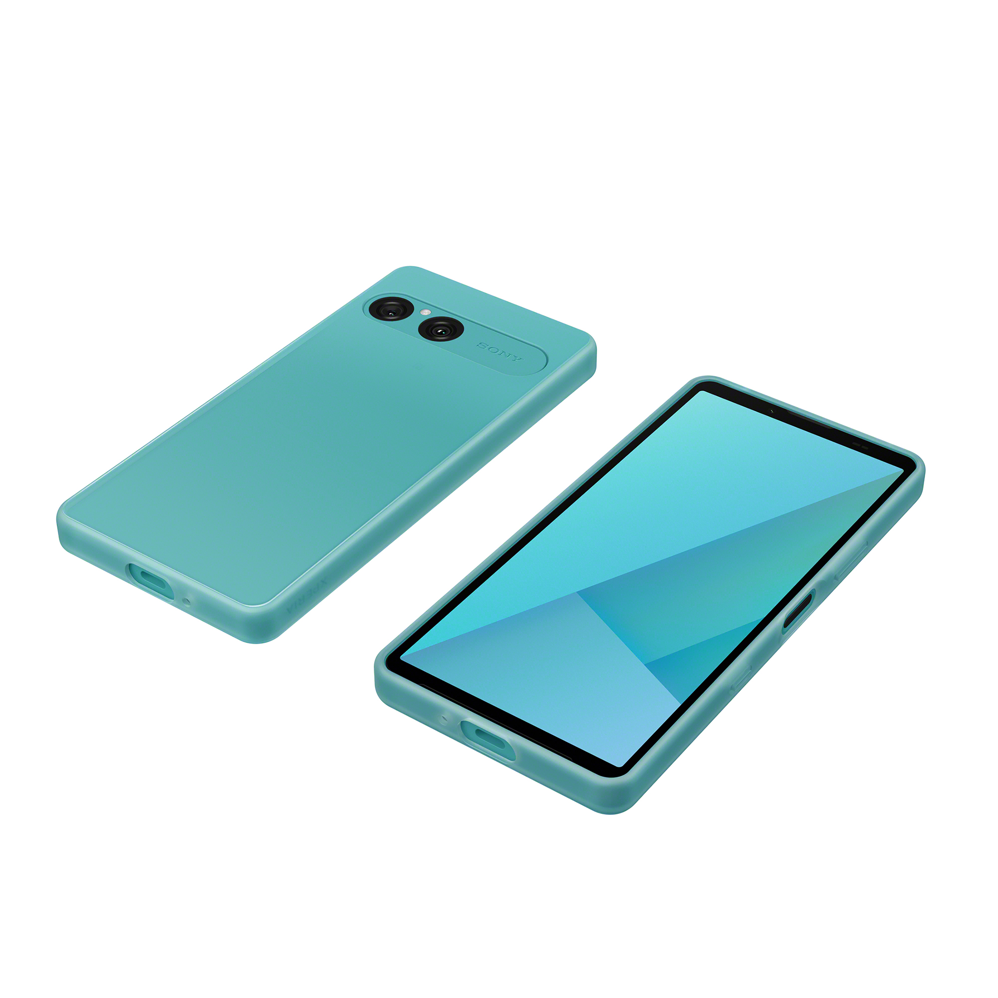 土耳其藍  Xperia 10 VII 時尚保護殼正面和背面的俯視圖。