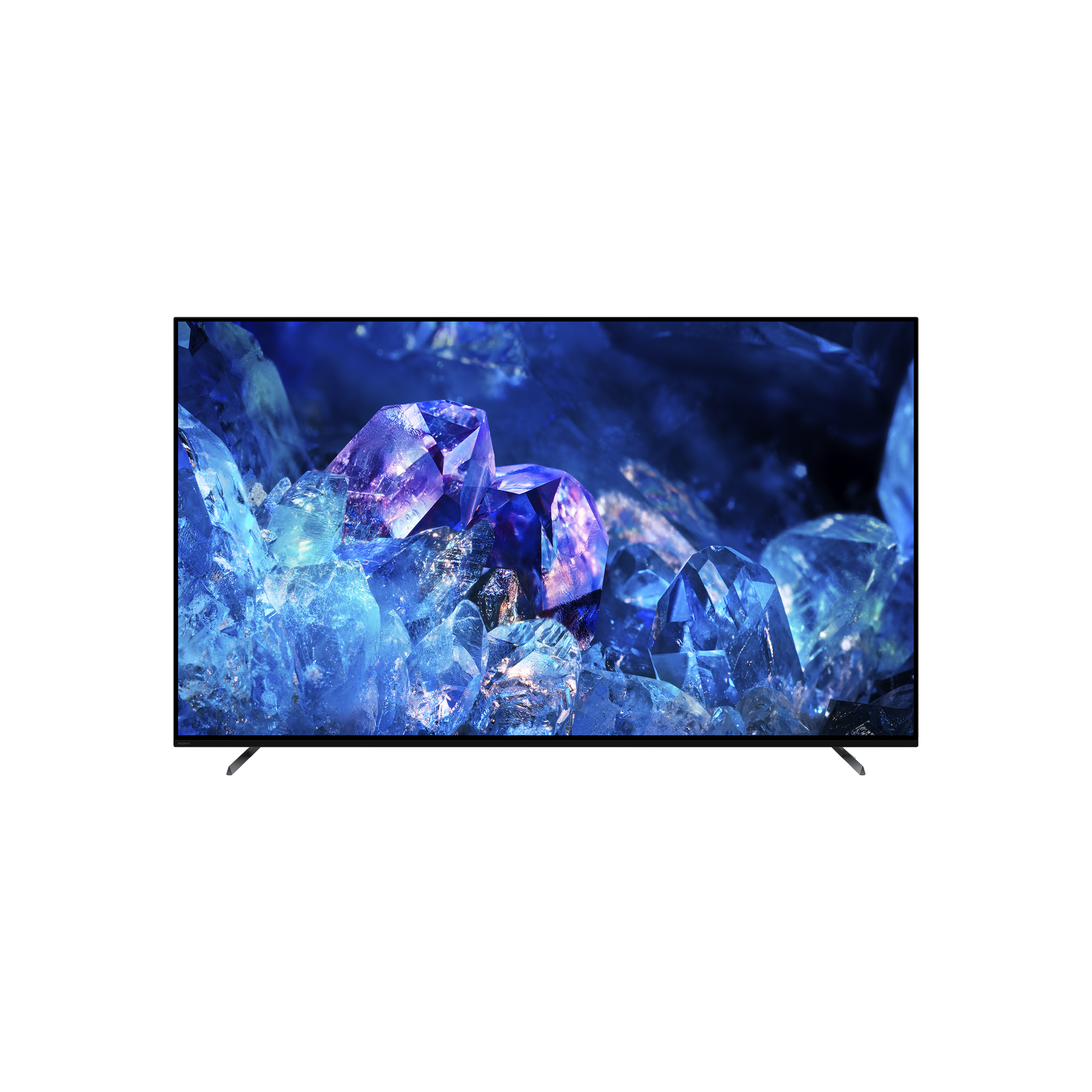 BRAVIA A80K 螢幕顯示藍色與紫色水晶影像的正面照