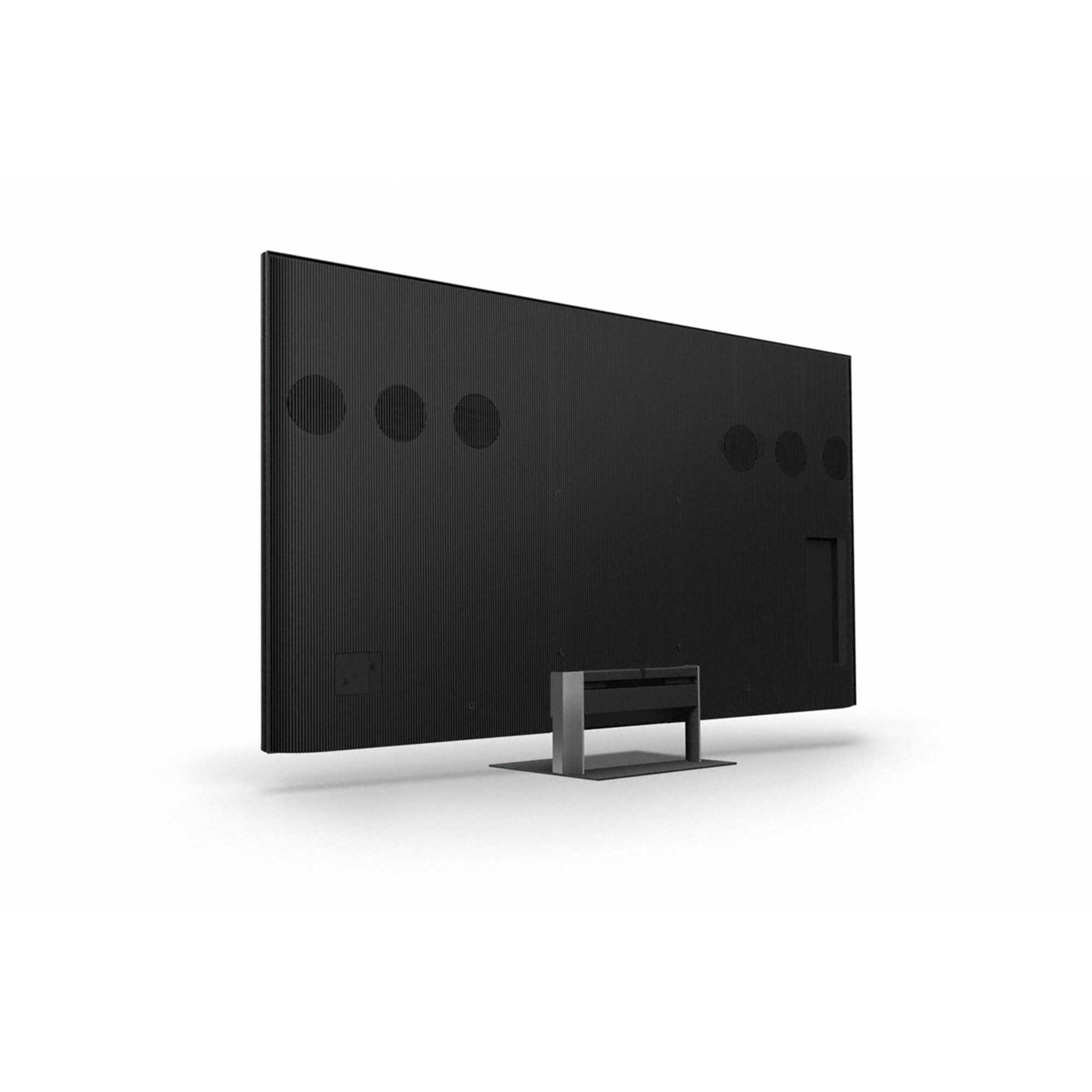 從背面顯示的 BRAVIA 顯示器，稍微側向傾斜