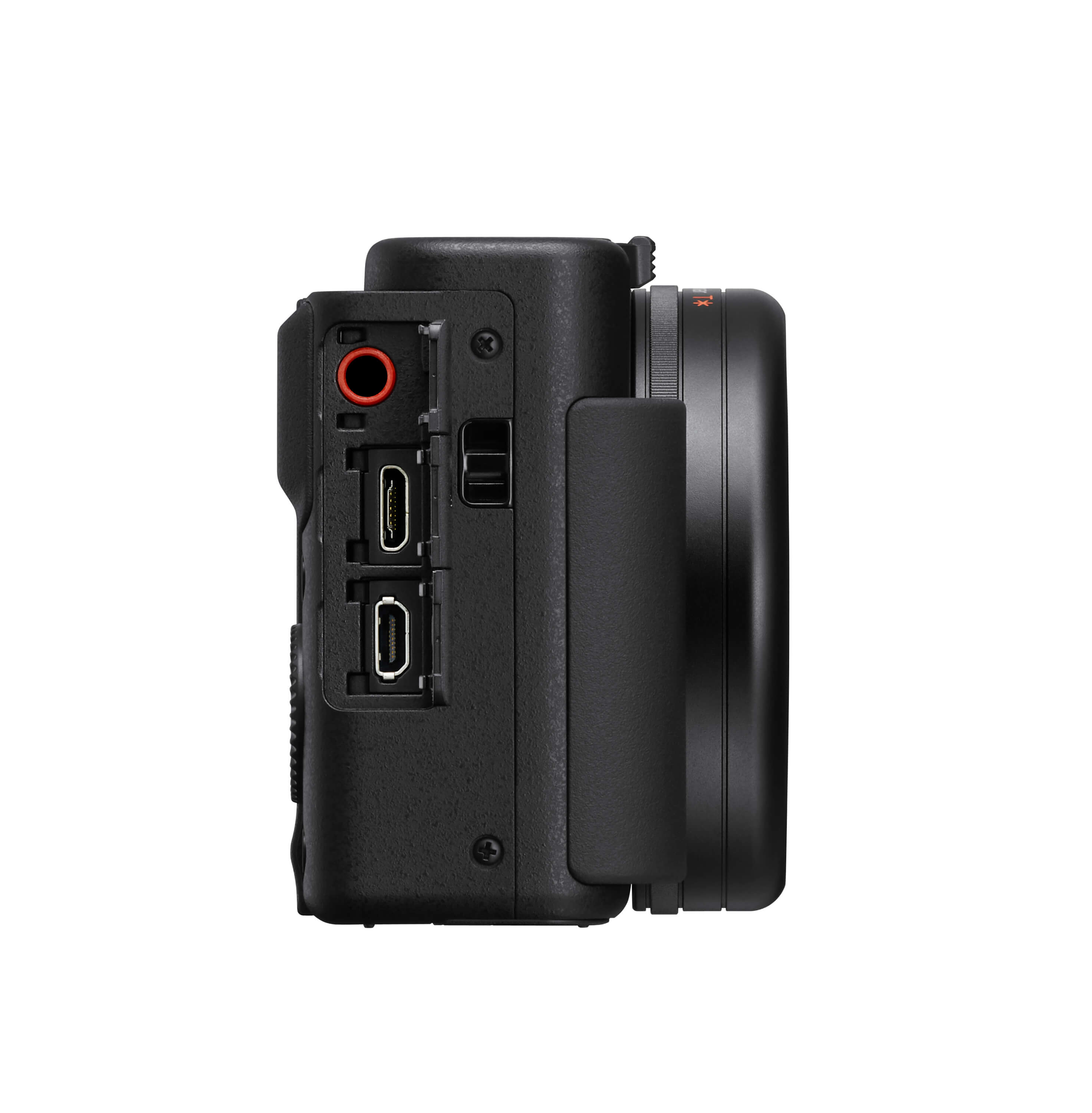 黑色 ZV-1 側邊秀出3個接孔