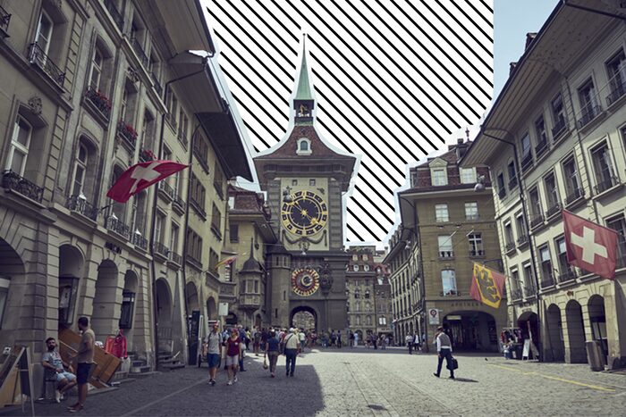 斑馬紋功能說明，瑞士某廣場與鐘樓